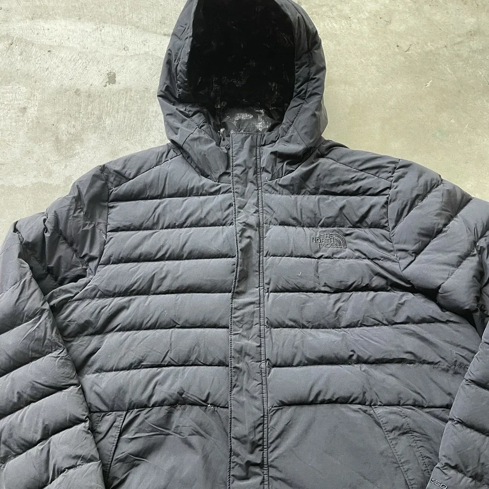 The North Face 550 Down Puffer Jacket Hooded Black Mens XL Winter Coat